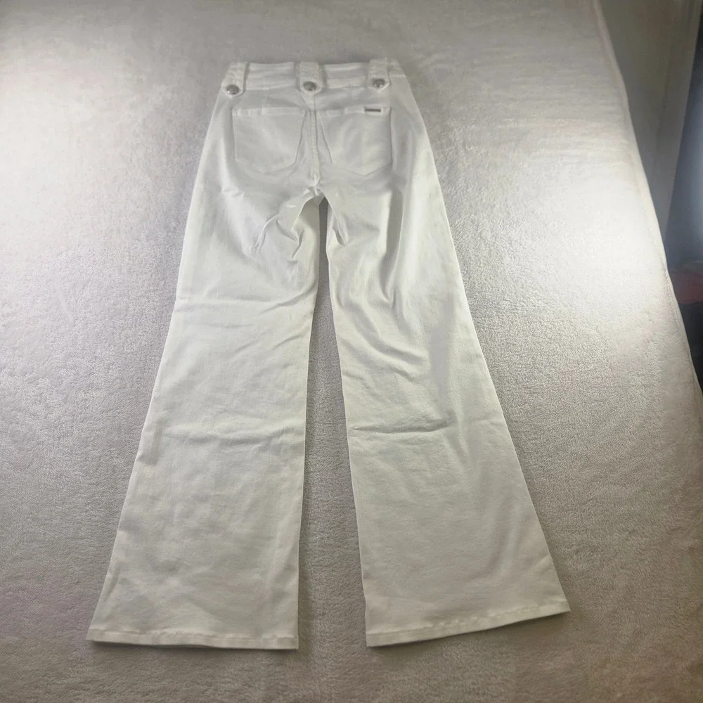 White House Black Market High Rise Wide Leg Sailor Pants White Silver Button 00L - Picture 2 of 11